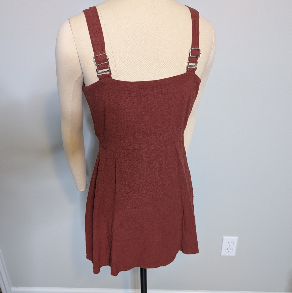 MOD Rust Button-Front Linen Cotton Mini Dress Size Medium - Picture 2 of 9